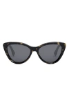 Fendi Lettering 55mm Cat Eye Sunglasses In Dark Havana/smoke