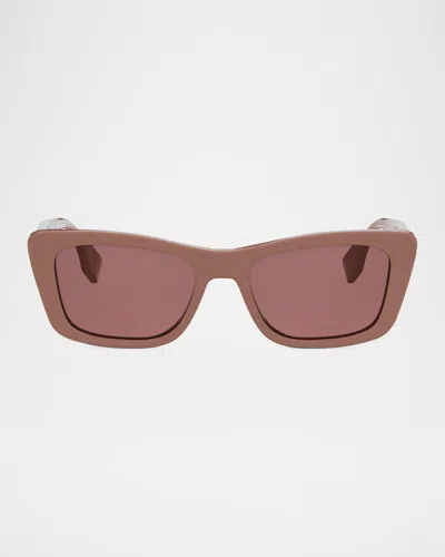 Fendi Lettering Acetate Rectangle Butterfly Sunglasses In Pink