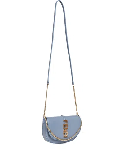 Fendi Lettering Chain Cross Body Bag In Blue