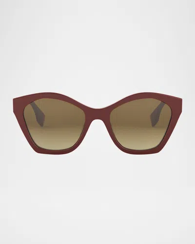 Fendi Lettering Square Acetate Sunglasses In Shiny Red/gradient Brown