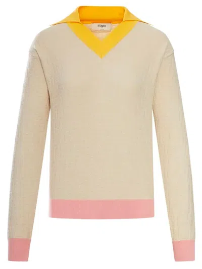 Fendi Light Beige Cotton And Silk Jumper In Neutral
