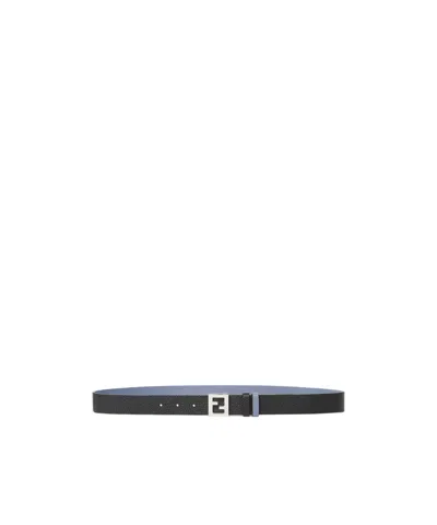 Fendi Light Blue And Black Leather 30 Mm Reversible Belt In Gray