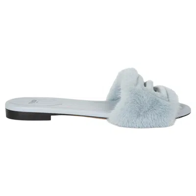 Pre-owned Fendi Light Blue Baguette Mink Fur Slide Sandals Shoes 39
