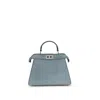 Fendi Mini Selleria Peekaboo Leather Shoulder Bag In Blue