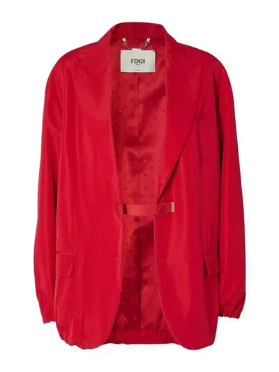 FENDI FENDI LIGHT BLUE CALFSKIN POLYAMIDE JACKET