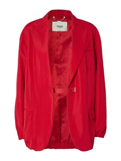 Fendi Collared Jacket Elasticated Cuffs Front Pockets In Red