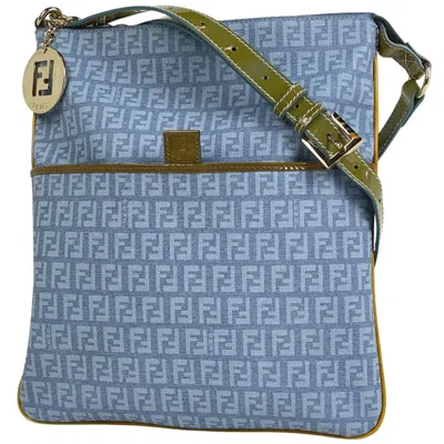 Pre-owned Fendi Light Blue Coated Canvas Patent Leather Shoulder Bag ()
