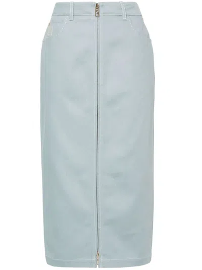 Fendi Light Blue Cotton Skirt With Double Zip For Women