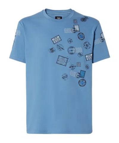 Fendi Light Blue Cotton T-shirt