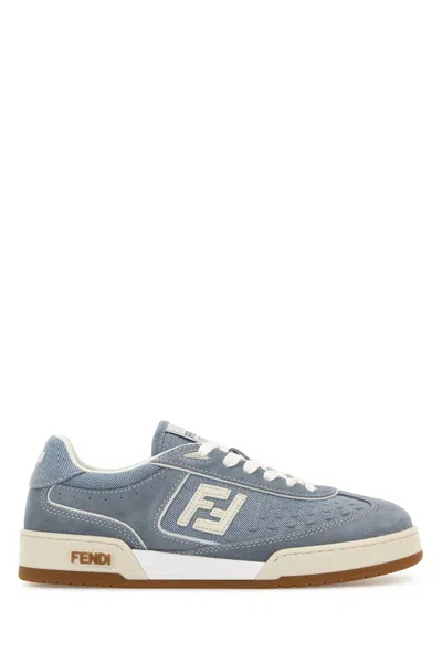 Fendi Match Denim Fabric Low Top Sneakers Grey In Gray