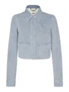 Fendi Logo Stamp Cropped Denim Jacket In Light Blue