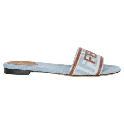 Pre-owned Fendi Light Blue Denim Sunshine Ff Jacquard Slide Sandals Shoes 39