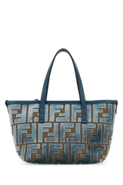 Fendi Light Blue Embroidered Chenille Mini Roll Handbag