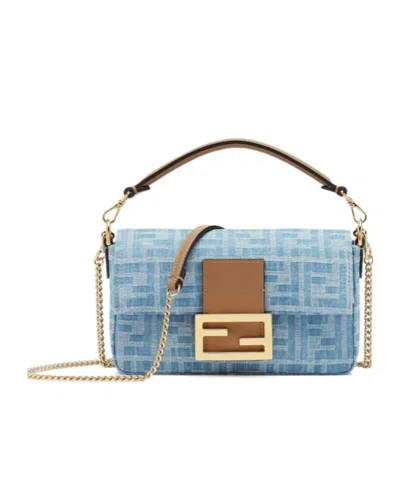 Fendi Light Blue Ff Denim Fabric Bag
