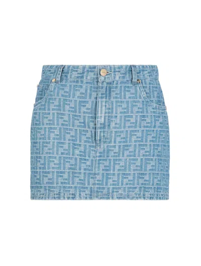 FENDI LIGHT BLUE FF DENIM SKIRT