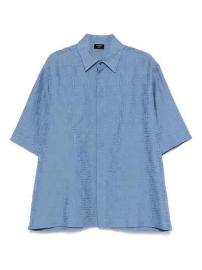 Fendi Light Blue Ff Jacquard Linen Shirt