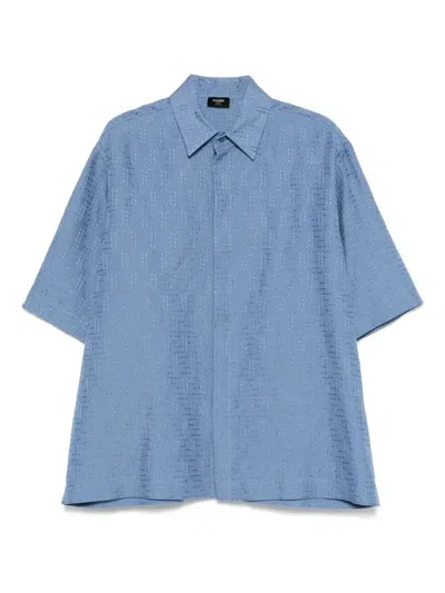 Fendi Light Blue Ff Jacquard Linen Shirt In Multi