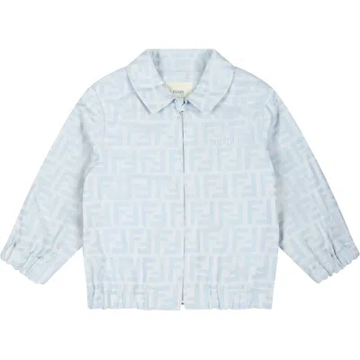 Fendi Light Blue Jacket For Baby Boy With Double F