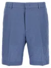 Fendi Linen Bermuda With Jacquard Trousers Light Blue In Blue