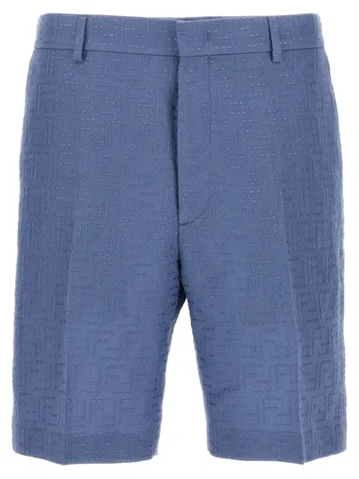FENDI LIGHT BLUE JACQUARD FF BERMUDA