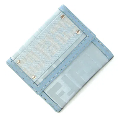 Pre-owned Fendi Light Blue Leather Canvas Wallet (bi-fold) ()