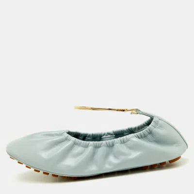 Pre-owned Fendi Light Blue Leather Filo Ballet Flats Size 38