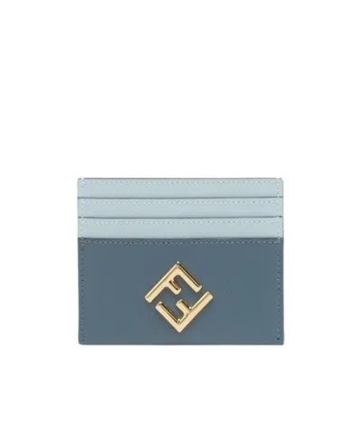 Fendi Light Blue Leather Flat Card Holder