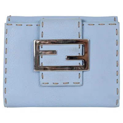 Pre-owned Fendi Light Blue Leather Selleria Compact Wallet