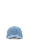 Fendi Cappello Da Baseball In Misto Lino Azzurro  Uomo