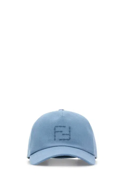 Fendi Light Blue Linen Blend Baseball Cap