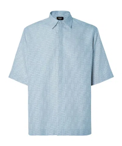 Fendi Light Blue Linen Ff Jacquard Shirt