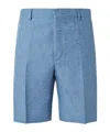 Fendi Linen Bermuda With Jacquard Trousers Light Blue