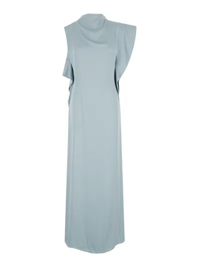 Fendi Light Blue Long Dress With Asymmetric Sleeves In Silk Woman In Multicolor