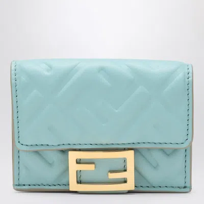 Fendi Light Blue Micro Trifold Baguette Wallet