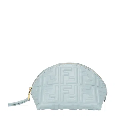 Fendi Light Blue Nappa Leather Pouch With Ff Motif