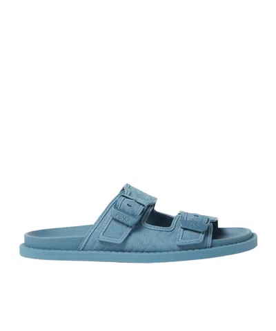 Fendi Light Blue Nubuck Leather Sandals