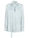 Fendi All-over Ff Printed V-neck Satin Shirt In Light Blue