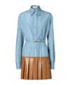 Fendi Light Blue Silk And Brown Nappa Leather Dress In Blue
