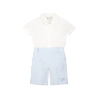 Fendi Light Blue Suit For Baby Boy With Ff In Multicolor