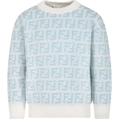 Fendi Light Blue Sweater For Kids With Double F