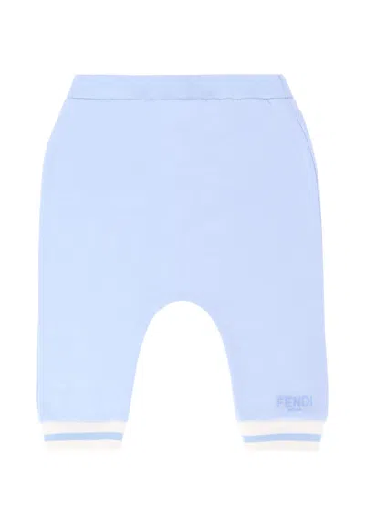 Fendi Light Blue Trousers For Baby Boy With Logo