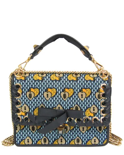 Pre-owned Fendi Light Blue Velvet And Leather Shoulder Bag (authentic Pre-loved)