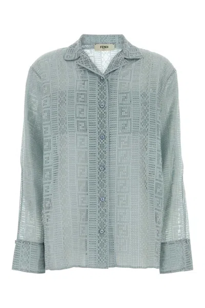 Fendi Light Blue Viscose Blend Shirt In Green
