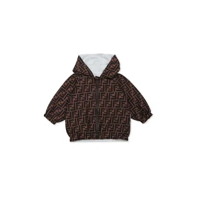 Fendi Light Blue Windbreaker Jacket For Baby Boy With Ff