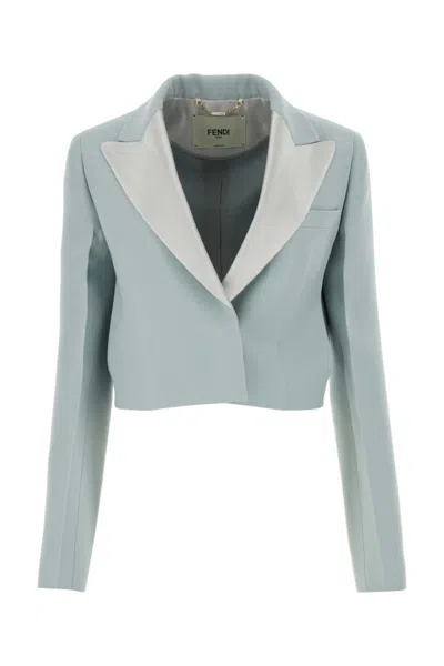 FENDI LIGHT BLUE WOOL BLEND BLAZER