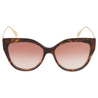 Pre-owned Fendi Light Brown Cat Eye Ladies Sunglasses Fe40011u 55t 57 Fe40011u 55t 57