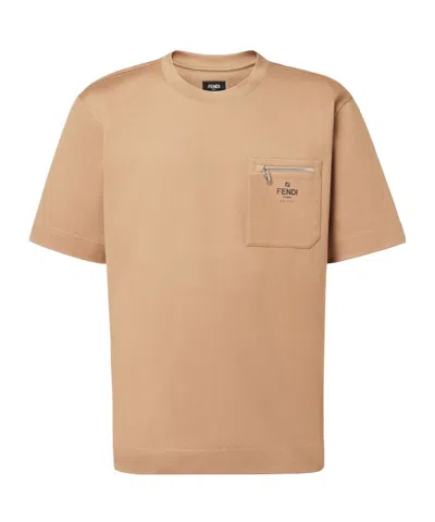 Fendi Zip-pocket T-shirt In Brown