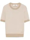 Fendi Wool Crew Neck Sweater With Textured Pattern In Neutral