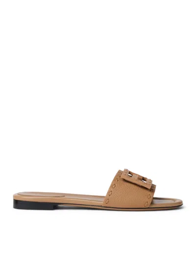Fendi Light Brown Leather Baguette Slide In Multi