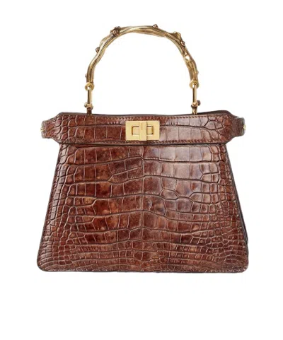 Fendi Light Brown Stonewash Effect Crocodile Leather Bag